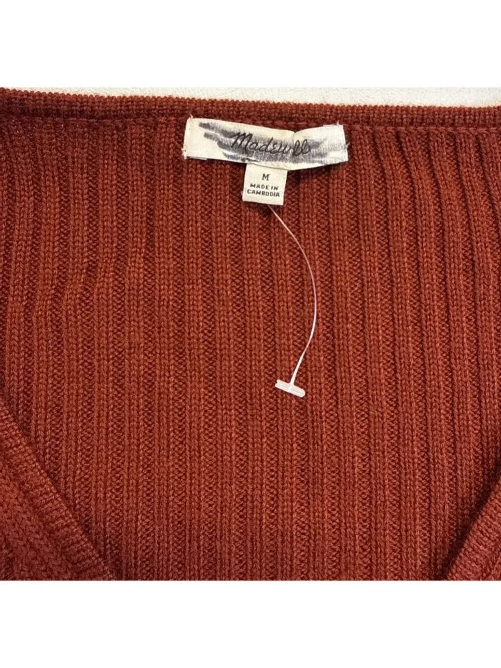 Madewell Ribbed V-Neck Sweater Top in Merino Wool~Size M~Deep Rust Red NWoT L726 - Picture 8 of 9
